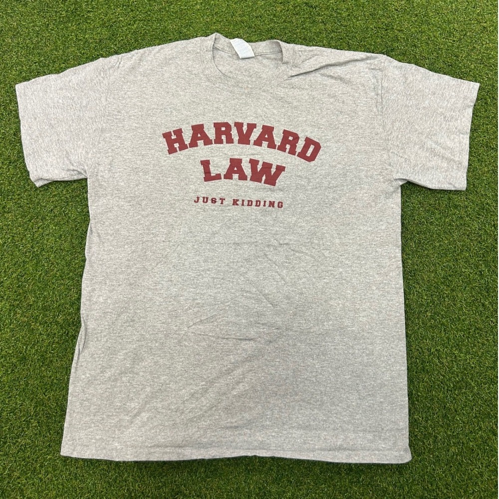Harvard Law‎ Just Kidding Graphic T-Shirt Gray Mens Large Humor Tee